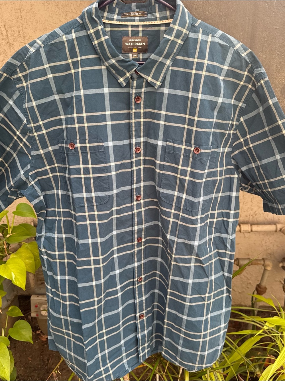 Men's Quicksilver Blue Plaid Button-Up Shirt Embroidered Sz 3XL
